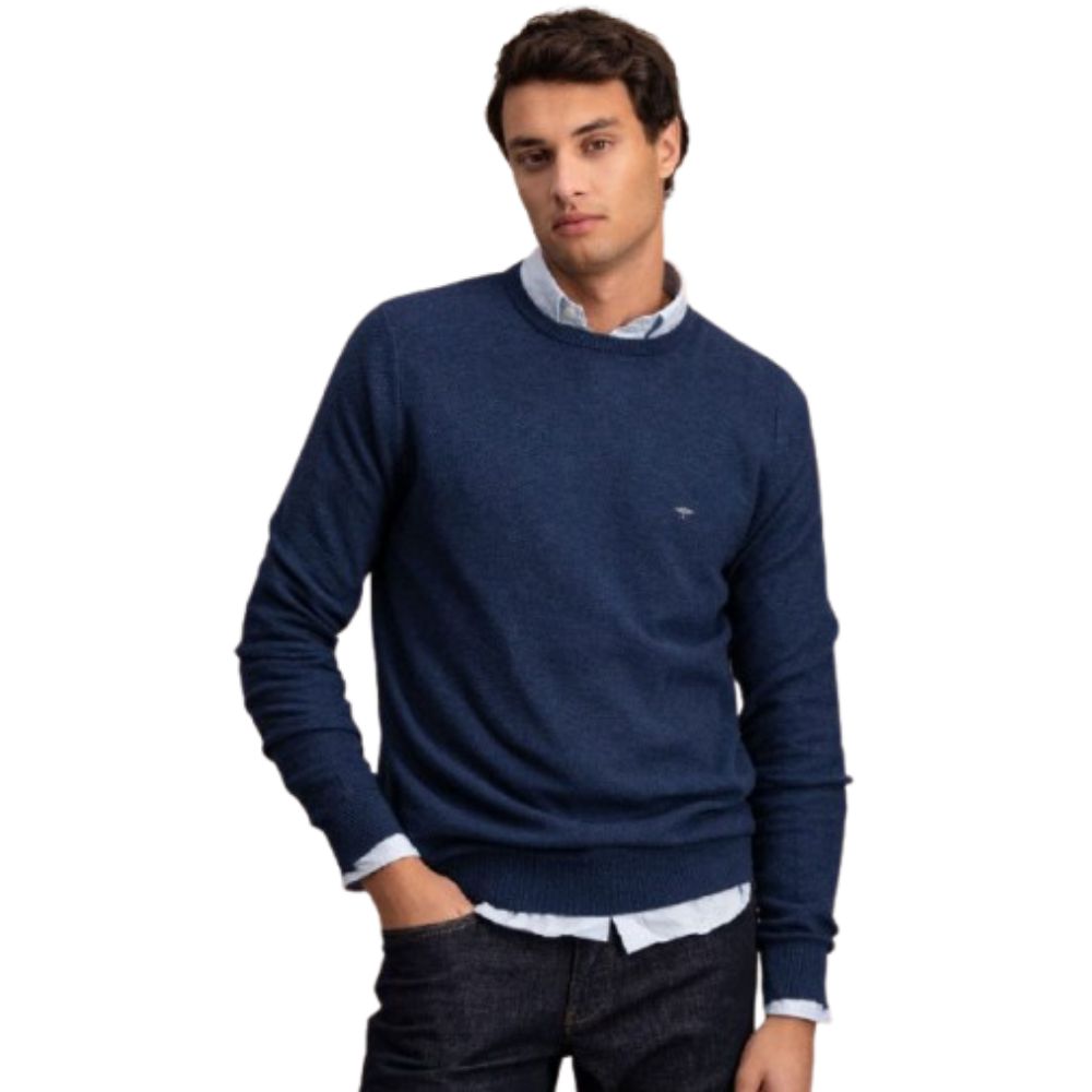 FYNCH HATTON CLASSIC ROUND NECK NAVY MEN SWEATER